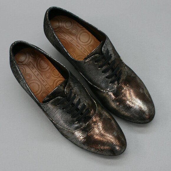 Chie Mihara 37.5 Ladies 7.5 Exito Metallic Silver Bronze Lace Shoes Pumps Heels - Picture 6 of 12
